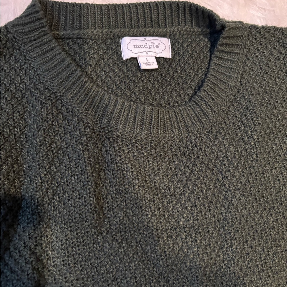 Mud Pie Dark Green Sweater with Sleeve Fringe - Picture 2 of 3